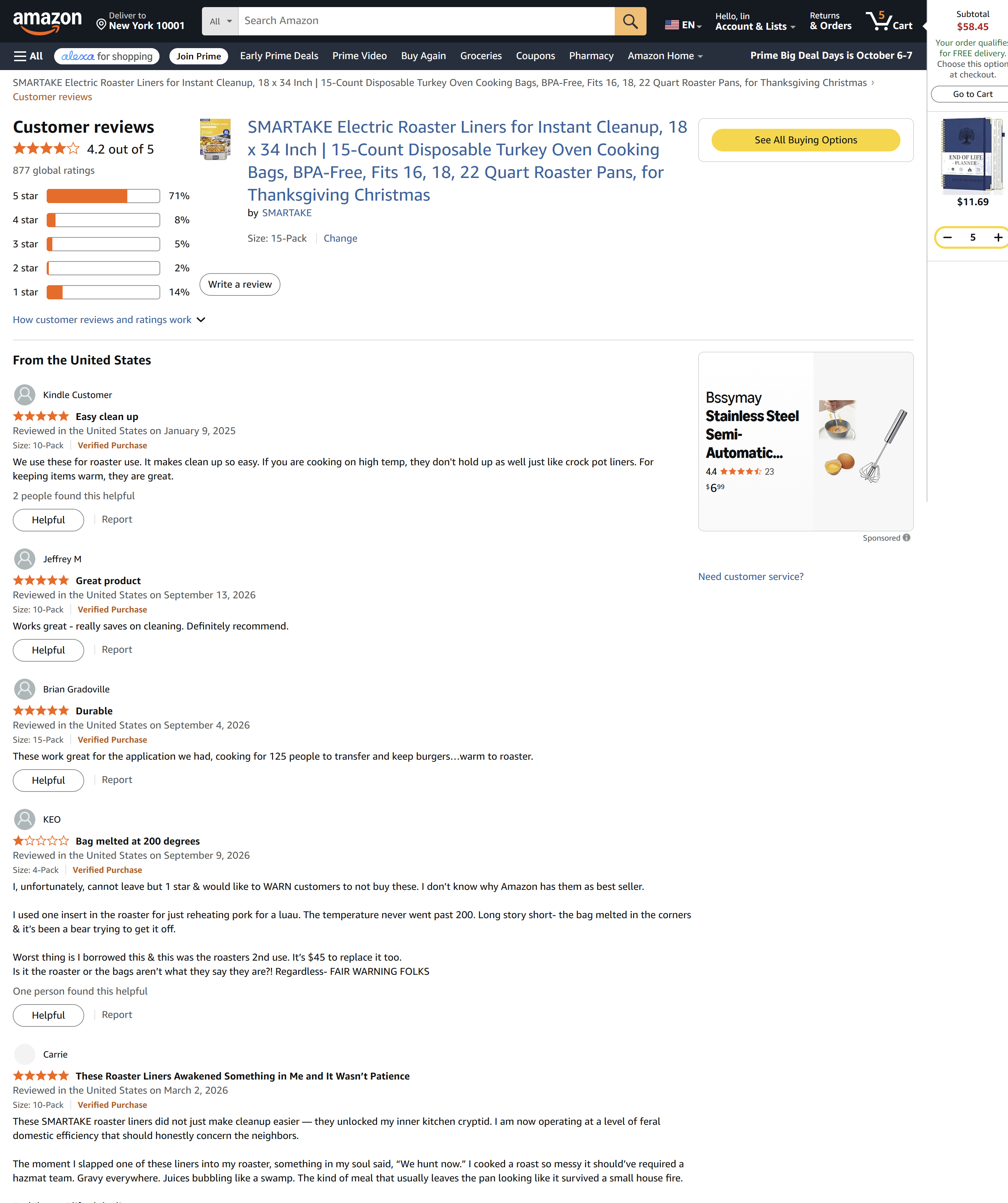 Amazon头部商品评论页截图